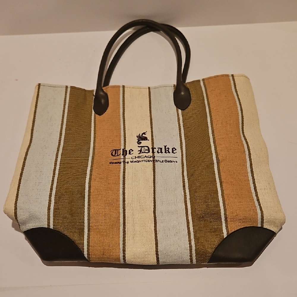 The Drake Striped Tote Bag with Brown Handles